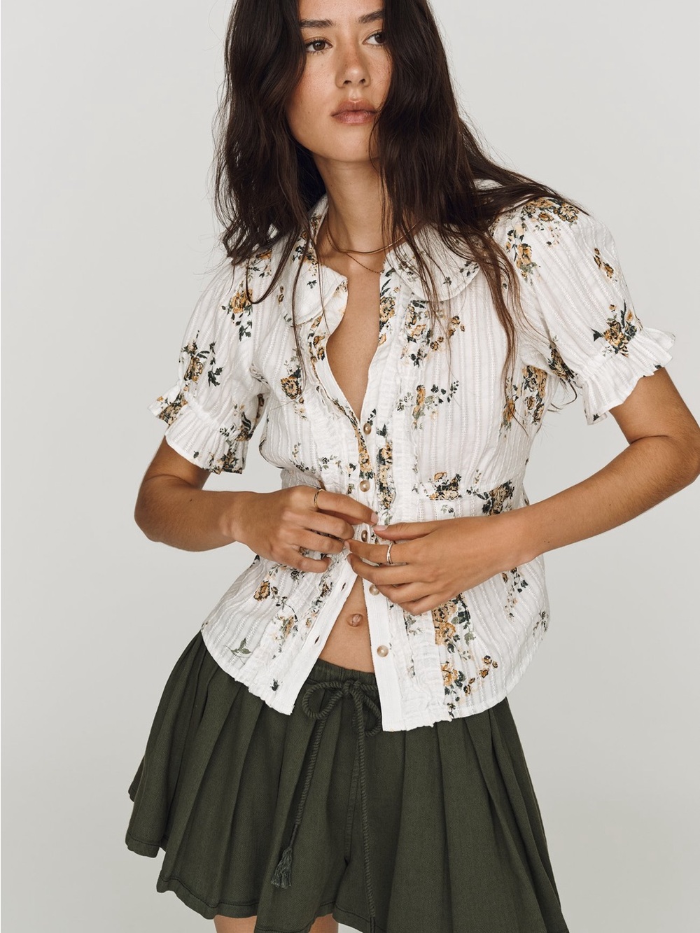 Anthropologie Keira Waisted Tuxedo Blouse | XL | Ivory Dot